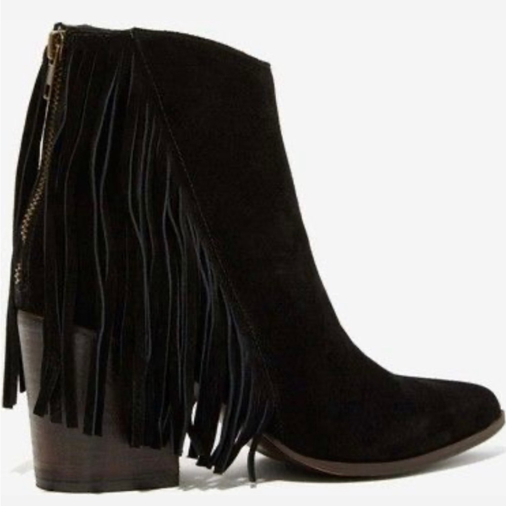 Steve Madden Black Fringe Heeled Boots